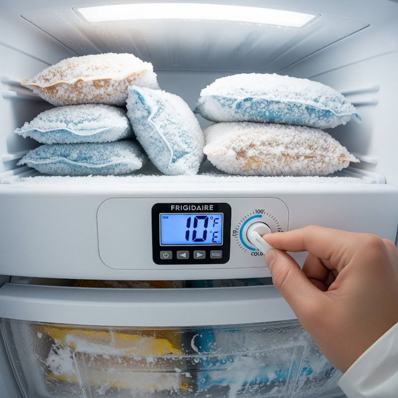 Freezer temperature check using a thermometer