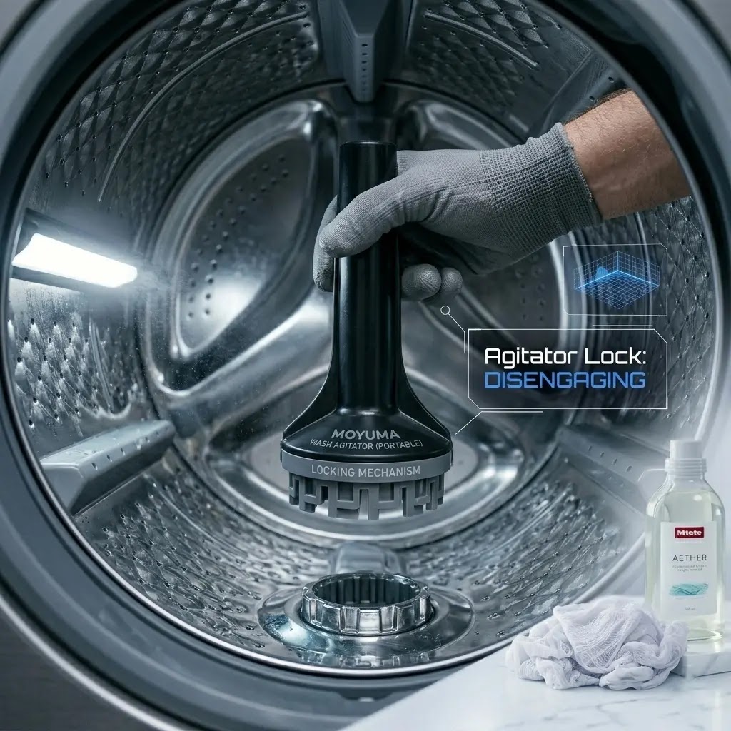 Demonstration of Whirlpool 2-in-1 removable agitator for large loads.