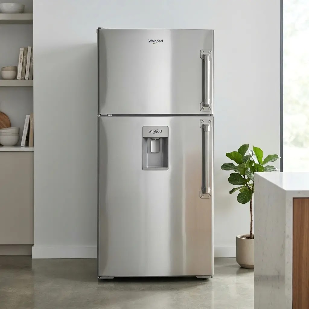 Durable Whirlpool stainless steel refrigerator known for low repair frequency.