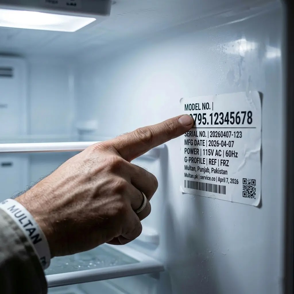 Close-up of a Kenmore refrigerator model sticker showing the 795 LG prefix.