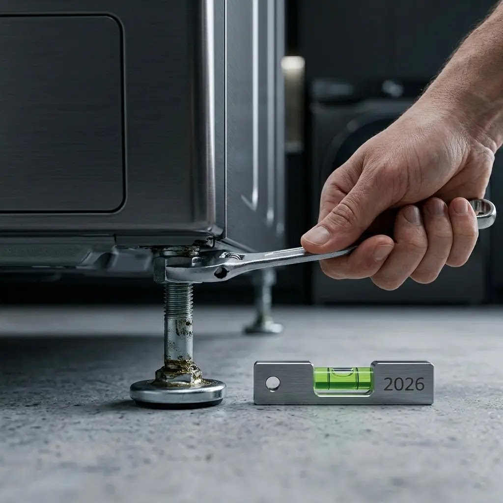 Adjusting the leveling legs of a Samsung washer to stop shaking and vibration.