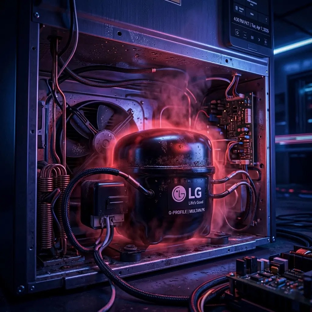 Internal view of an LG linear compressor failing due to thermal stress and clicking.