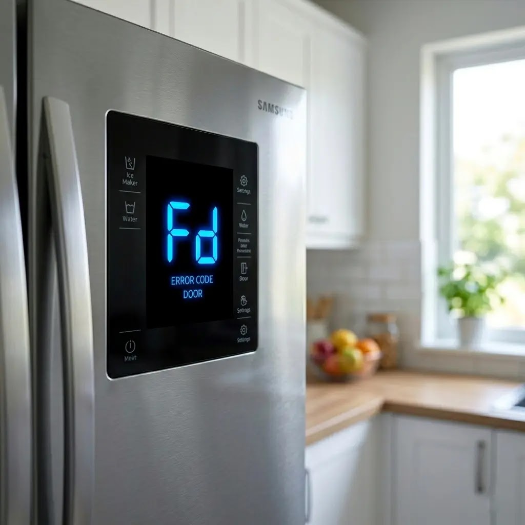 Samsung refrigerator display showing Fd code for Forced Defrost mode.