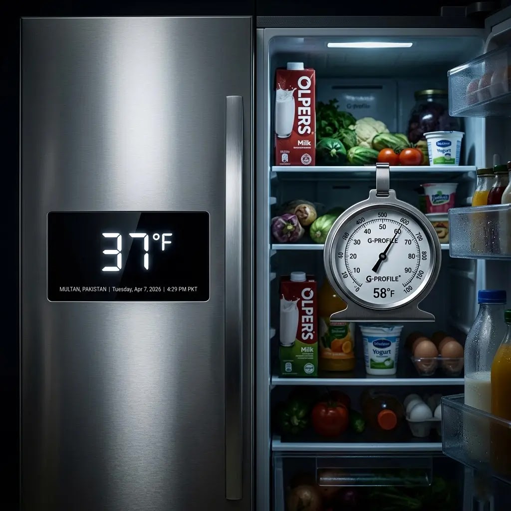 Comparison between a Kenmore digital display showing 37 degrees and a real thermometer showing 58 degrees.