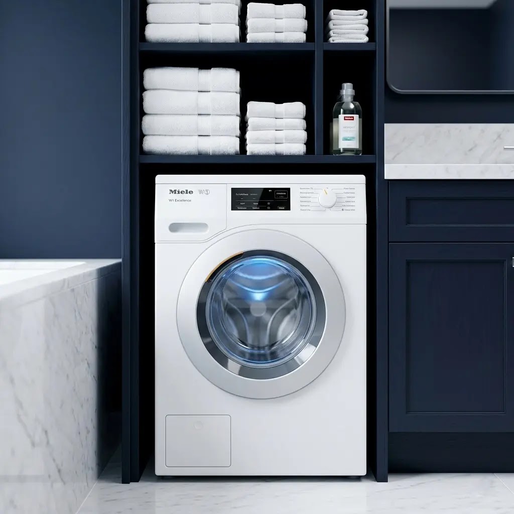 Miele W1 Excellence 2026 series compact washing machine with TwinDos technology.