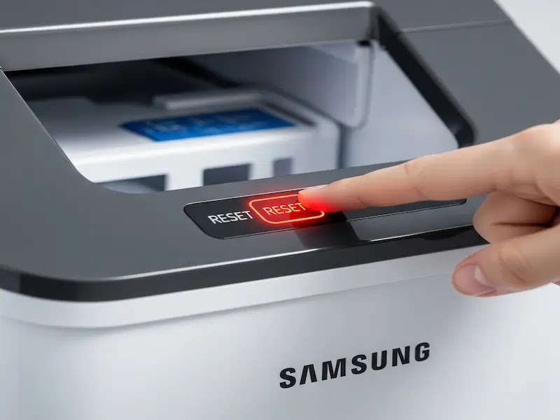 Where to find the reset button on Samsung refrigerator ice makers