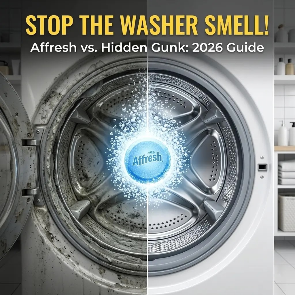 A comparison of a dirty vs clean washing machine drum using Affresh cleaner tablets.