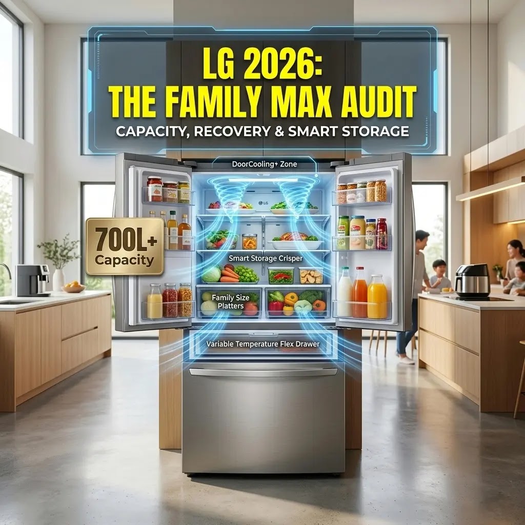 Large capacity LG French Door refrigerator for big families.