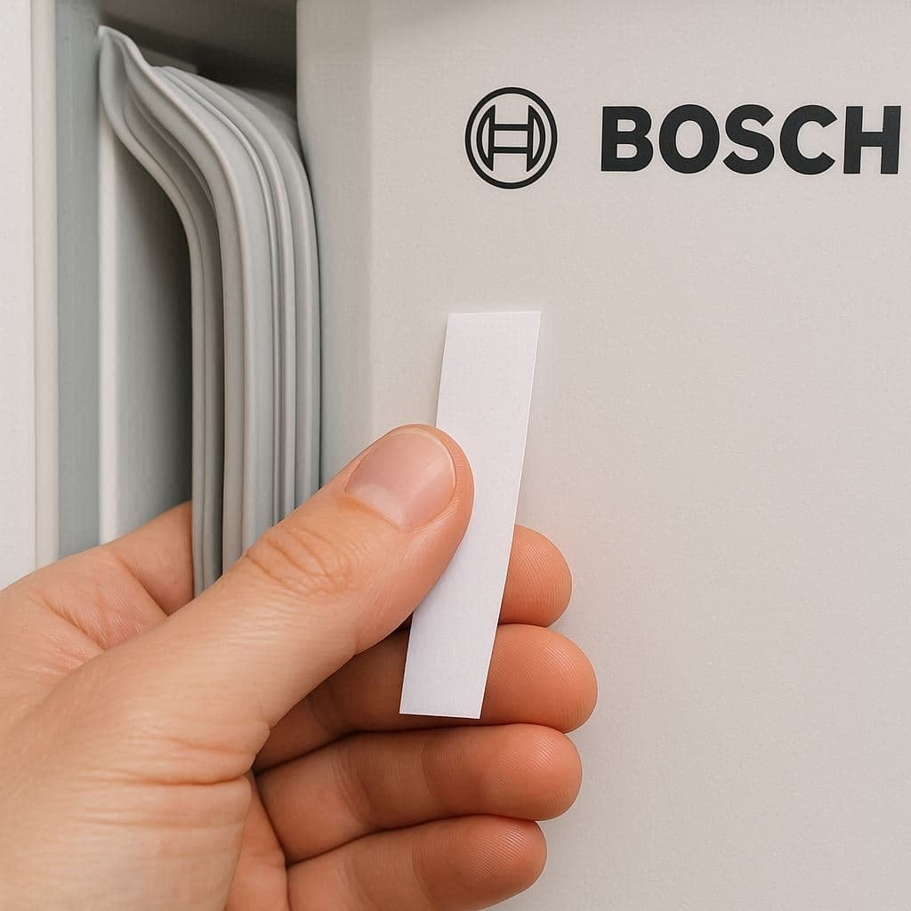 Inspecting Bosch fridge door gasket for proper sealing