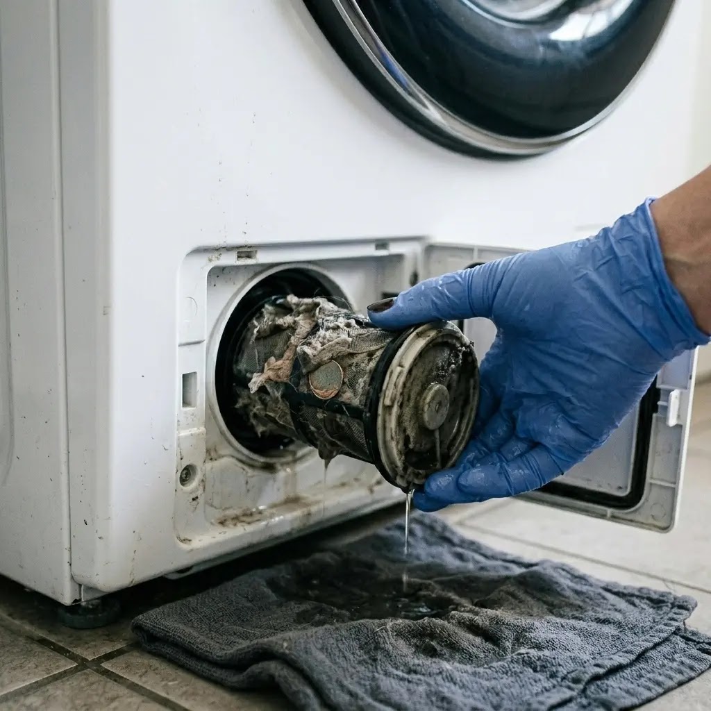 How to remove and clean the debris from a Samsung washer drain pump filter.