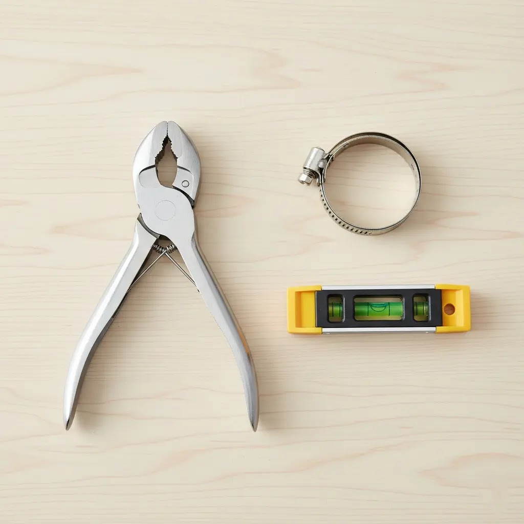 Essential tools for 2026 washer repair including spring expansion tool and metal clamps.