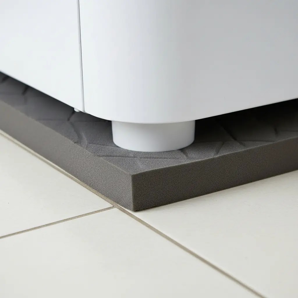 High-density EVA foam pads under portable washer to stop vibration.