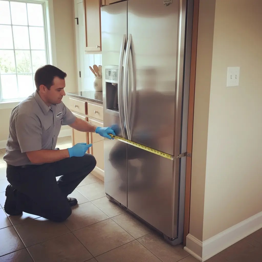 Checking counter-depth fridge door clearance in a tight kitchen