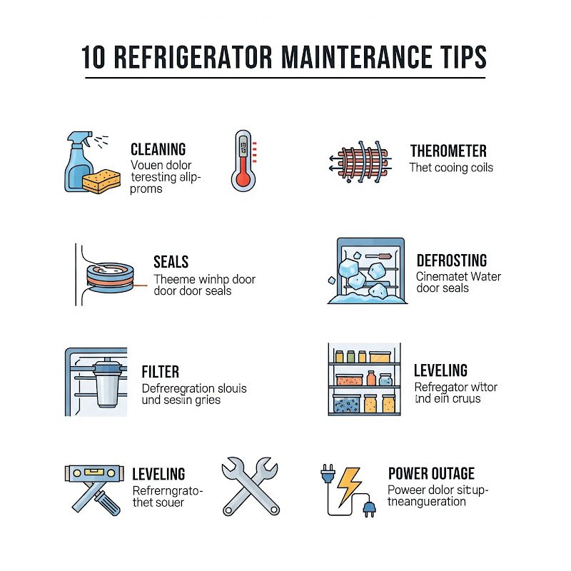 Infographic showing essential refrigerator maintenance tips