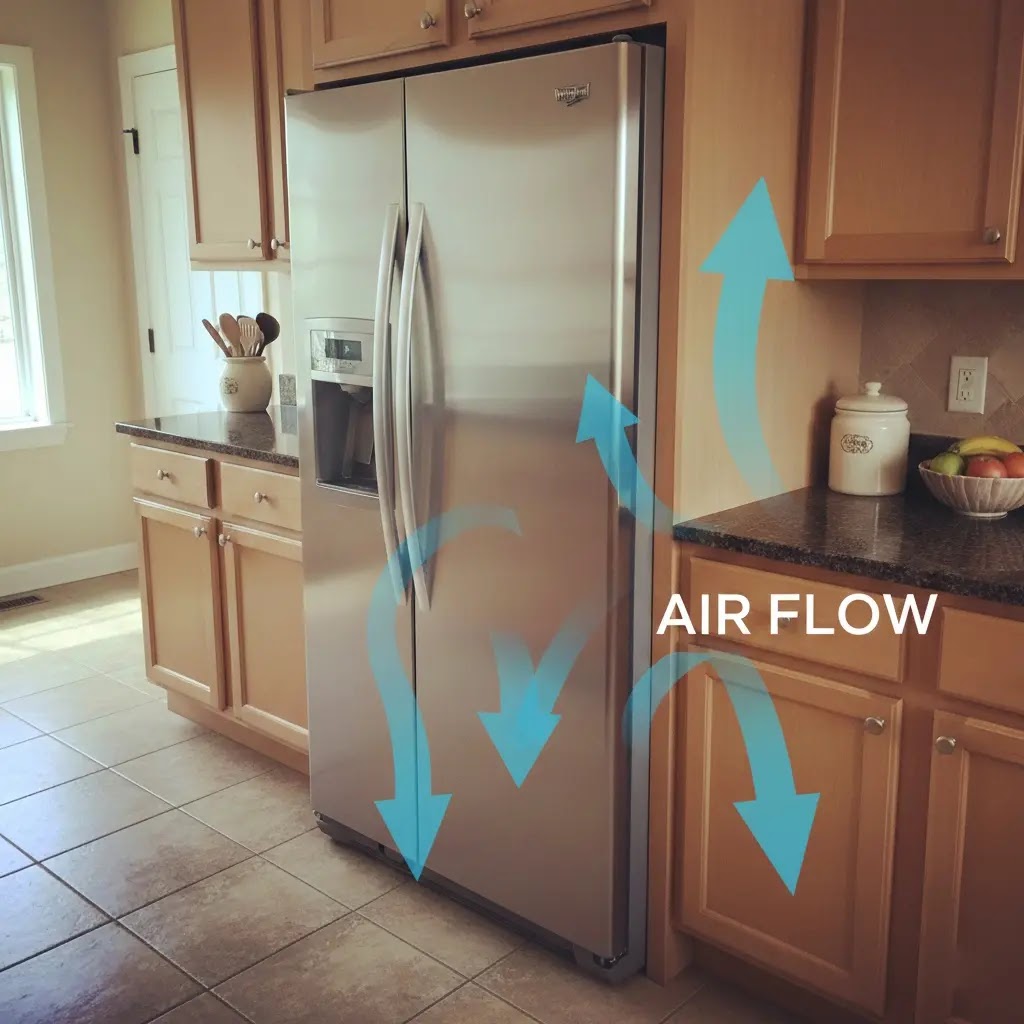 Proper ventilation gap around a counter-depth refrigerator for airflow