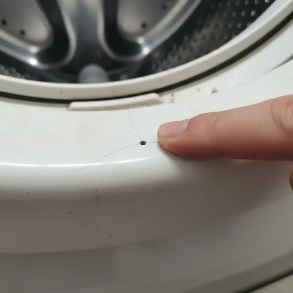 Technician showing the stop-drilling technique to prevent drum cracks from spreading.