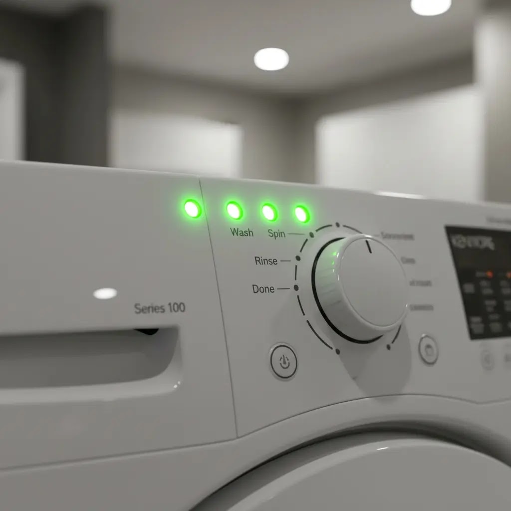 Kenmore washer status lights all lit up in maintenance mode.