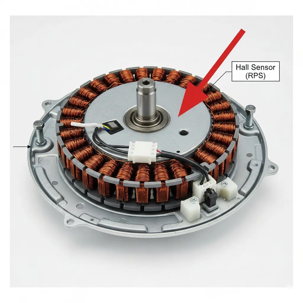 Location of the Hall Sensor on an LG Inverter Direct Drive motor.