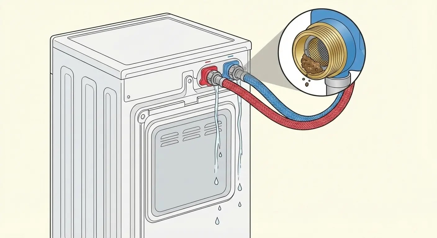 LG washing machine water inlet filters clogged causing IE error and low water flow