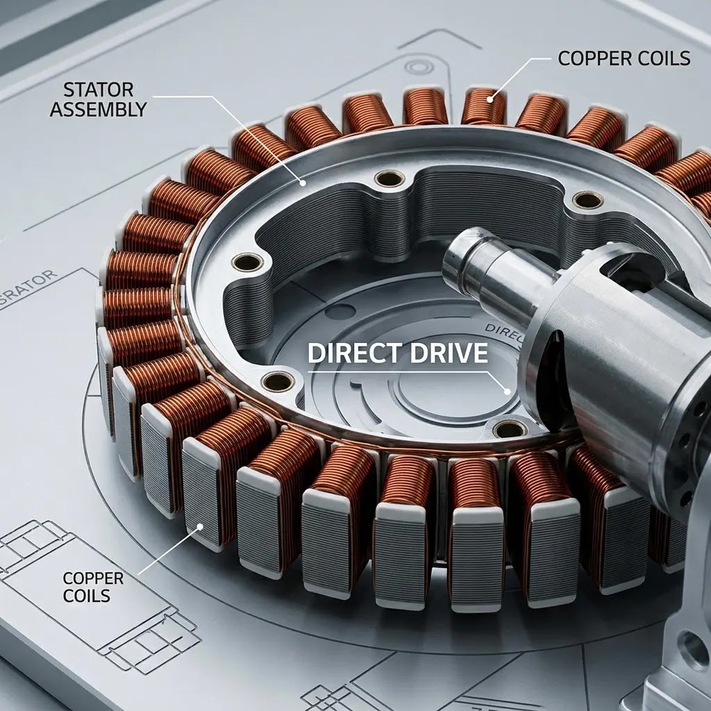 Internal view of LG Inverter Direct Drive motor showing brushless electromagnetic induction technology.