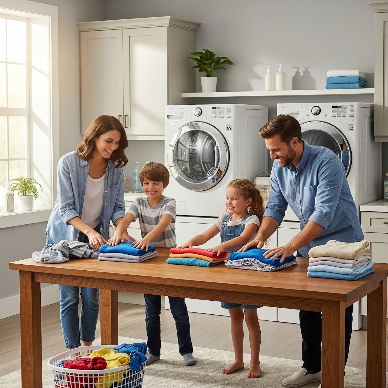 LG washer cleaning – family doing laundry