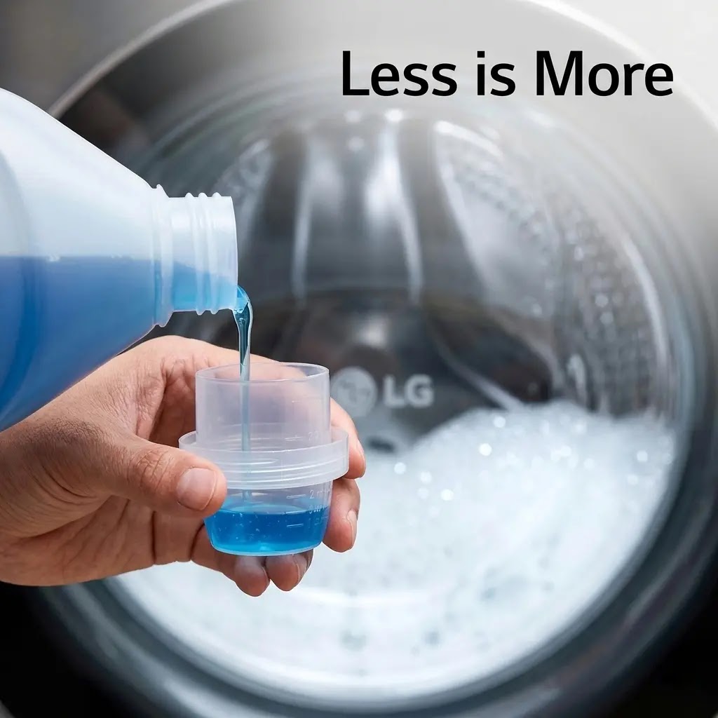 Correct HE detergent levels to avoid LG washer sensor errors and suds buildup.