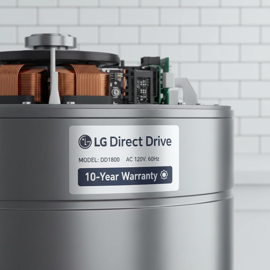 LG washing machine Direct Drive motor with 10-year warranty label