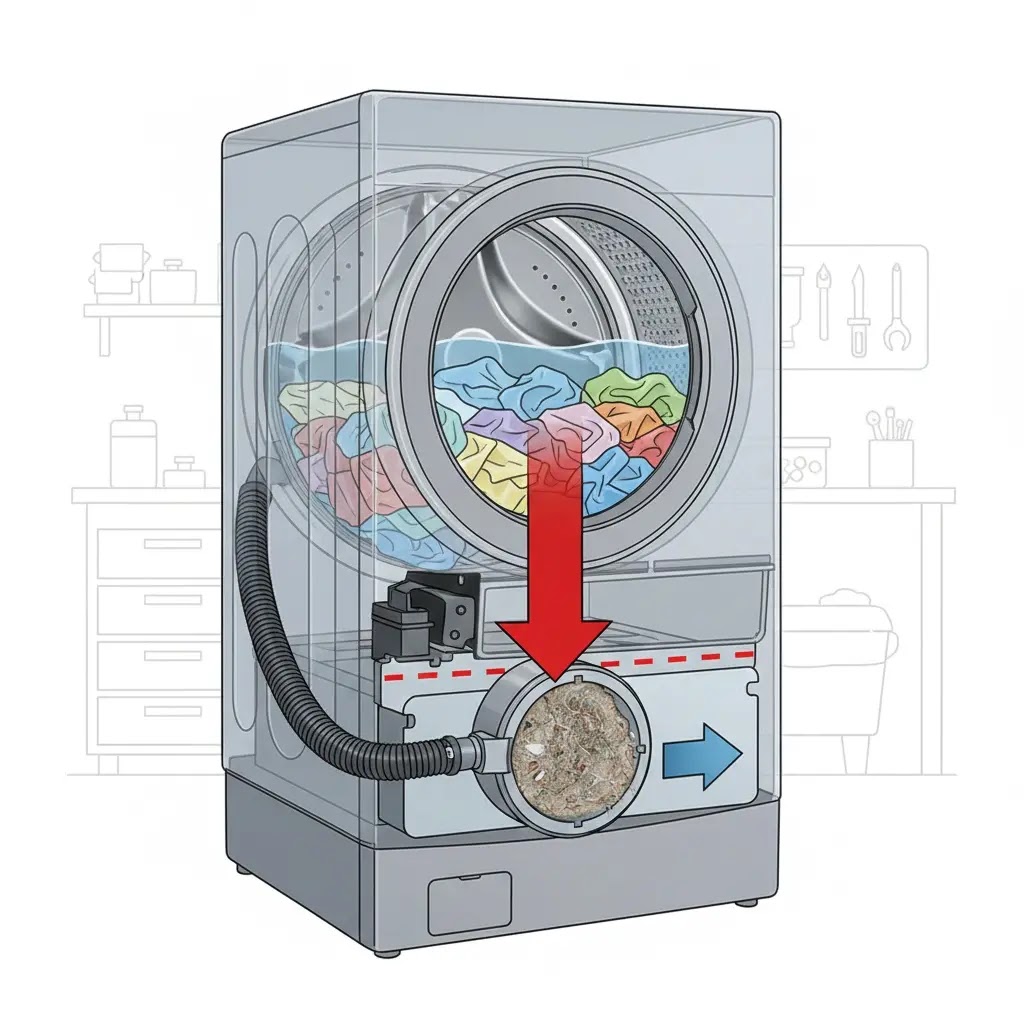 LG washing machine drain filter blockage causing OE error and standing water