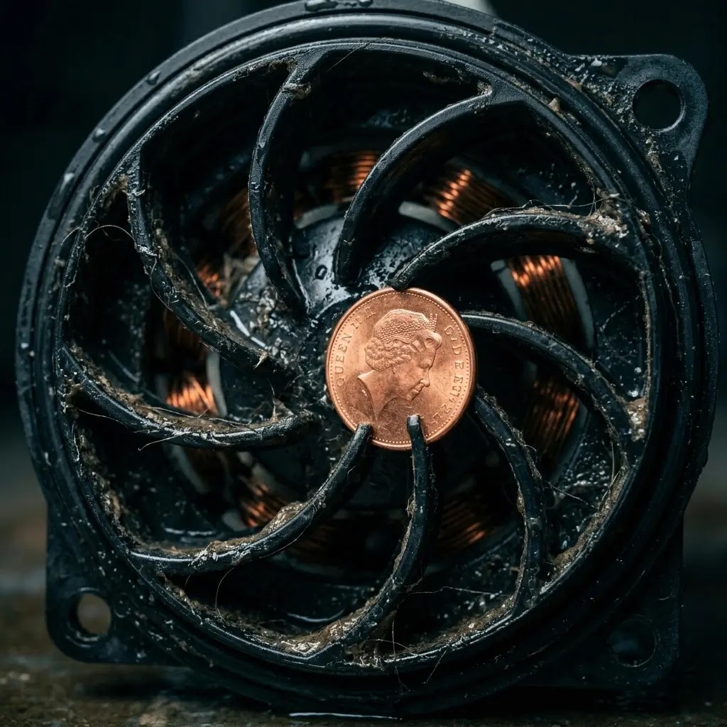 A penny jammed in the drain pump impeller of an LG washer, causing an OE error.