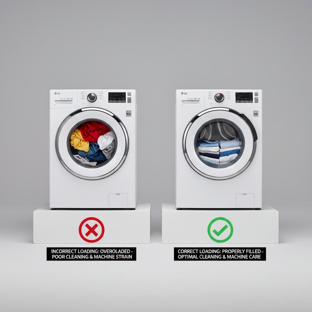 Correct vs overloaded LG washing machine drum example