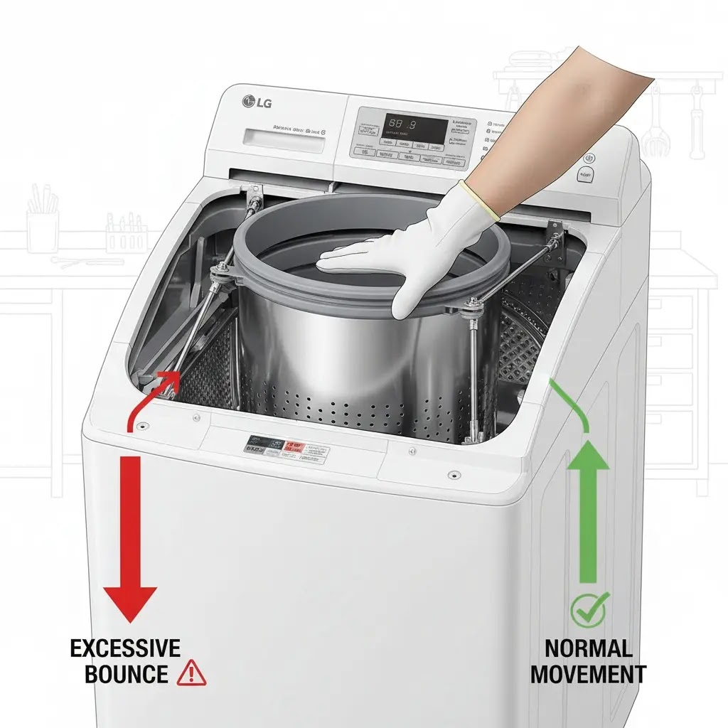 Testing LG washing machine suspension rods for excessive bouncing