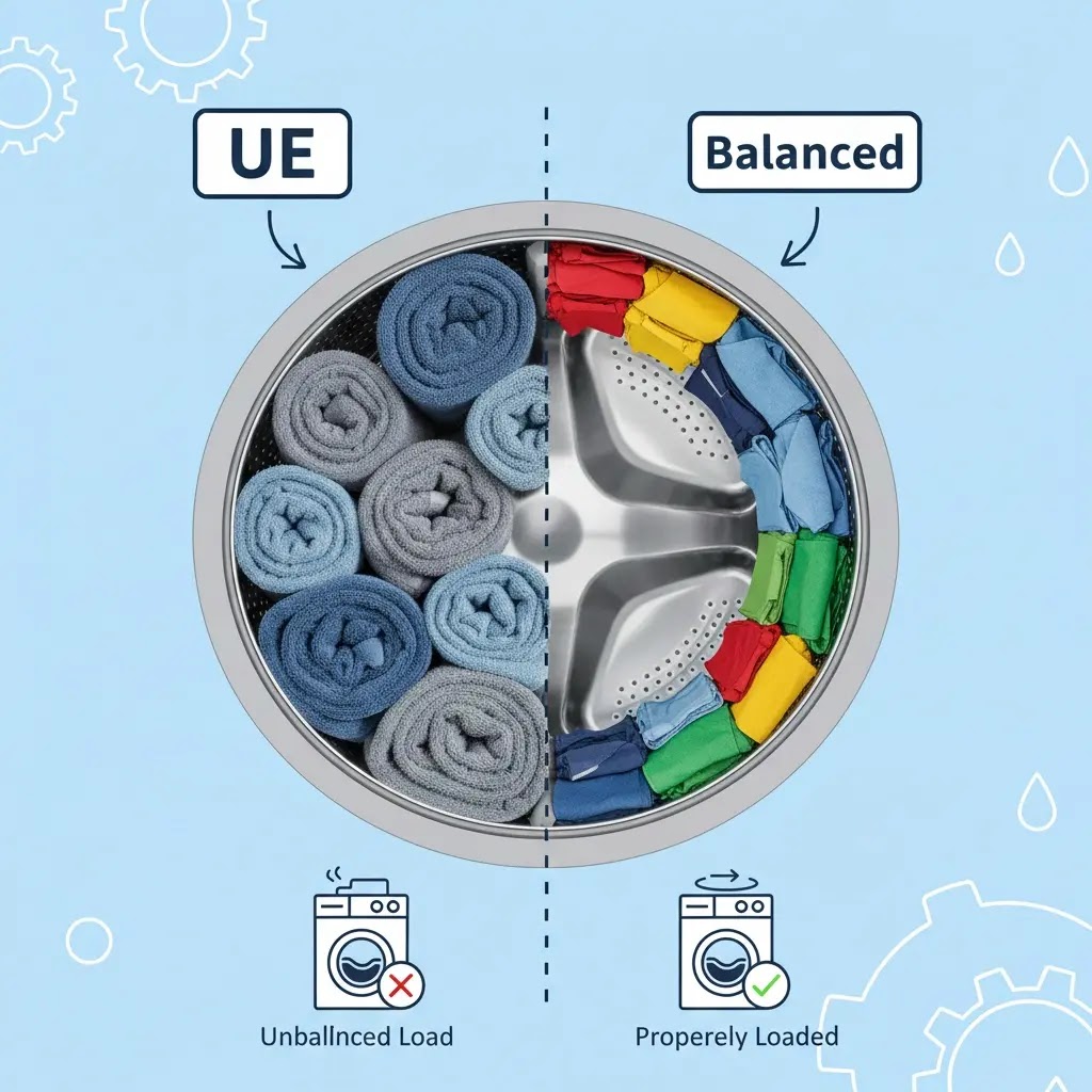 Visual difference between an unbalanced load and a balanced washer load.