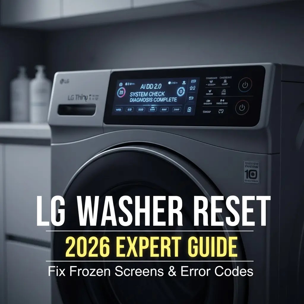 Modern LG washing machine AI DD 2.0 control panel with system reset display