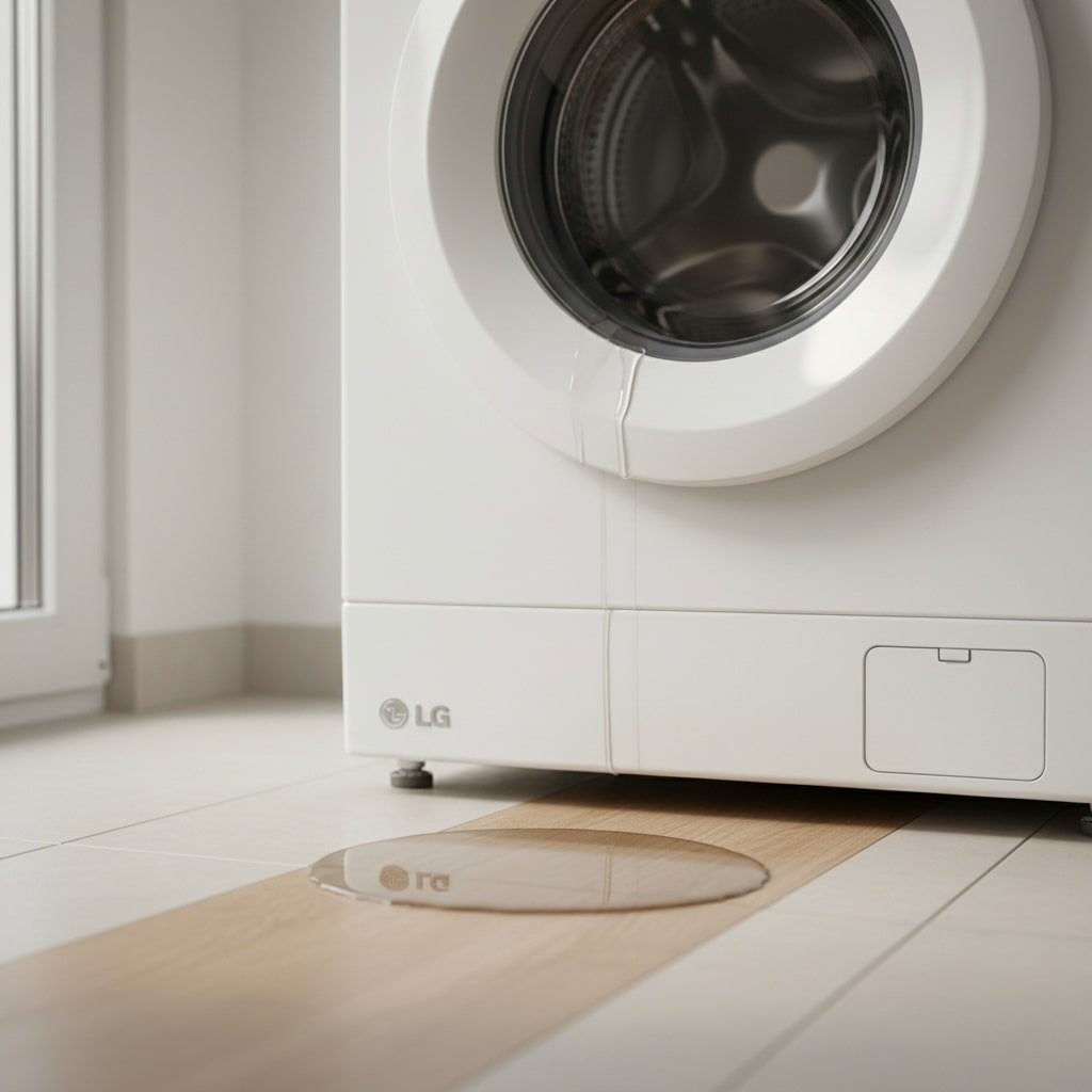 Leaking LG washing machine showing signs of needing replacement
