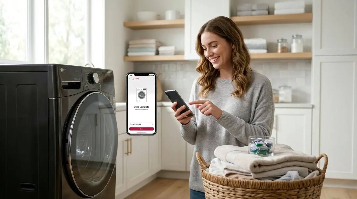 Real user Sarah testing the LG 2026 front load washing machine features.