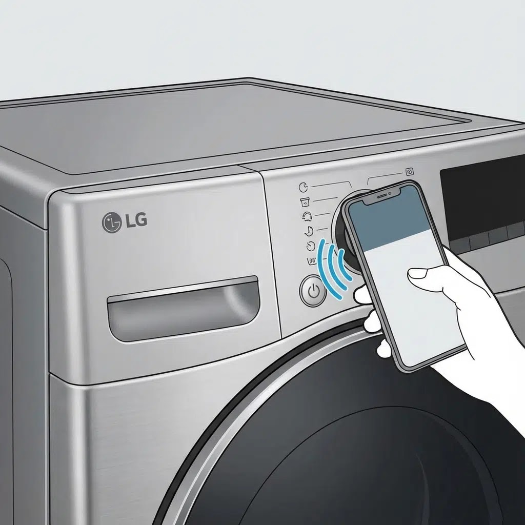 Using smartphone near LG washer control panel for Smart Diagnosis test