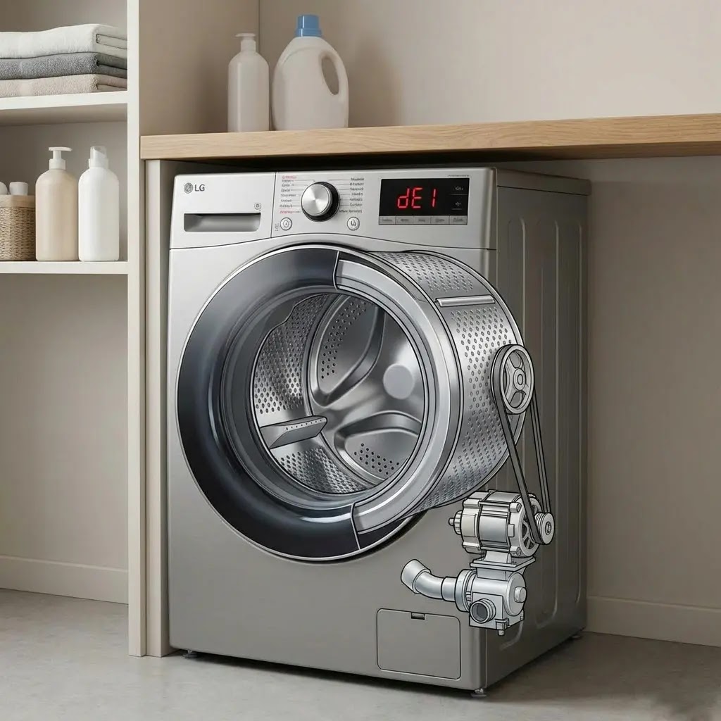 LG washing machine showing error code on control panel during repair guide