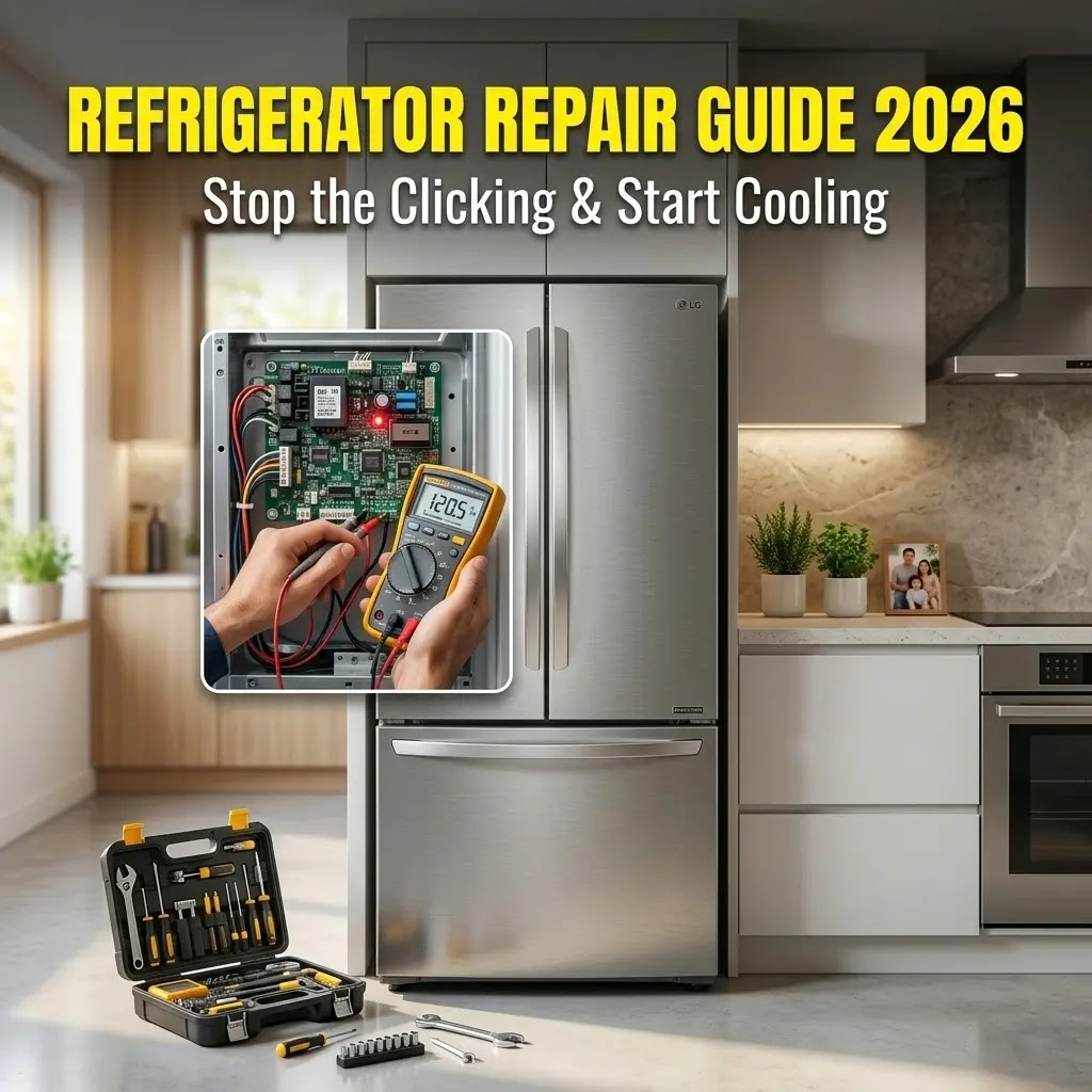 Expert technician diagnosing a cooling issue on a modern refrigerator.