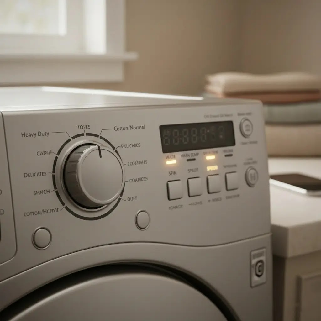 Legacy LG washing machine model with physical dial knob and wash temp buttons