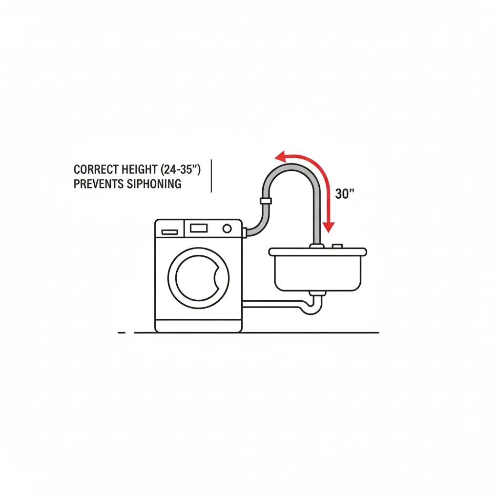 Diagram showing the correct 24-35 inch height for a portable washer drain hose to prevent siphoning.