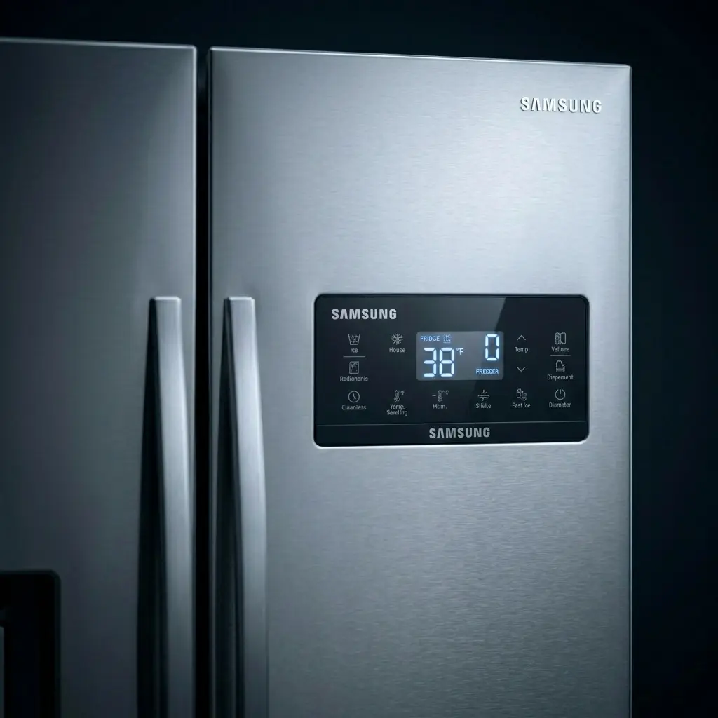 Samsung refrigerator temperature setting reset, digital display showing 38°F and 0°F settings