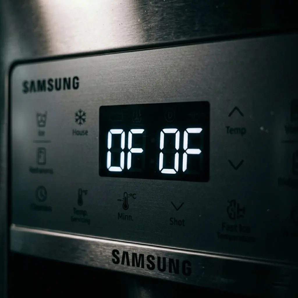 Samsung refrigerator display showing OF OF demo mode error