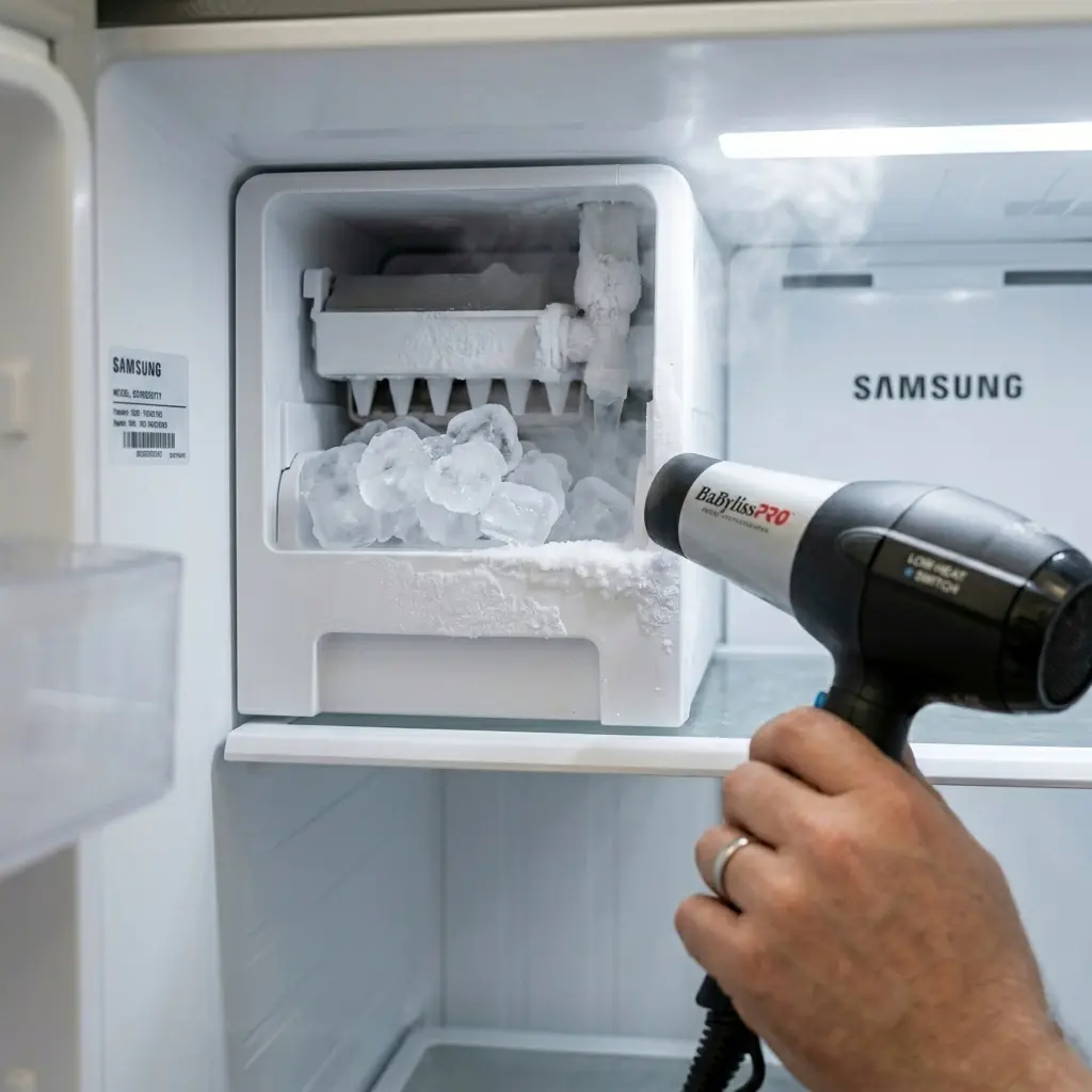 Fixing a leaking ice maker inside a Samsung freezer