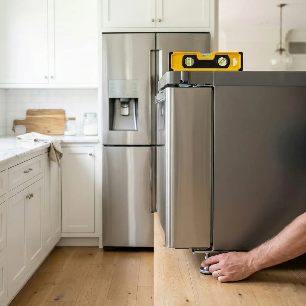 Adjusting leveling legs to stop Samsung refrigerator water leak