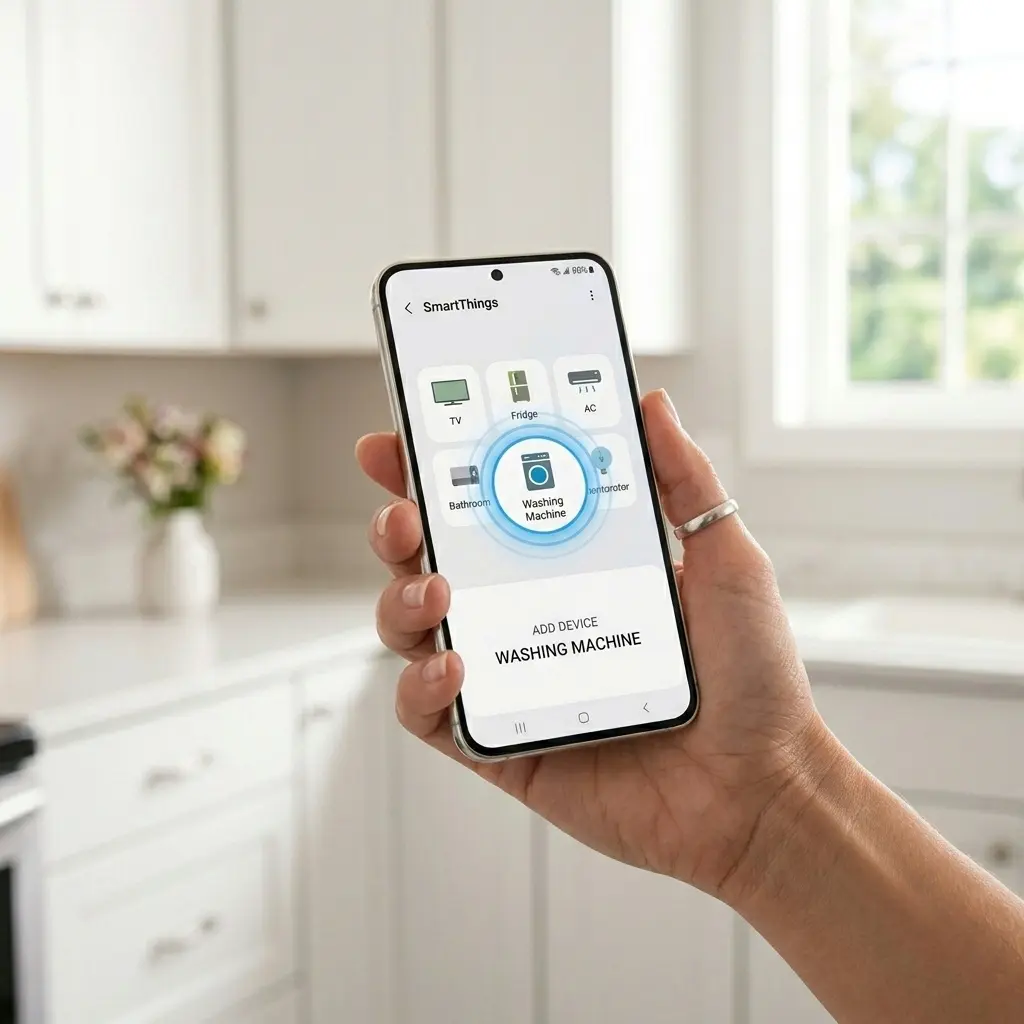 Adding Samsung washing machine to SmartThings app on smartphone step by step