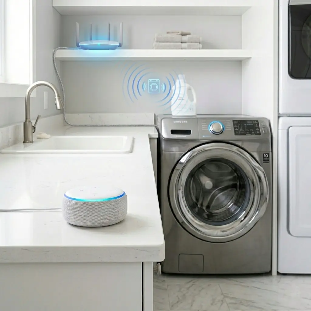 Wi-Fi router connecting to Samsung washing machine SmartThings for remote control