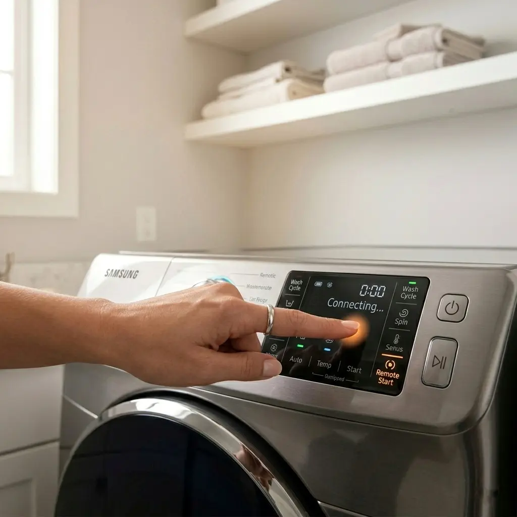 Pressing the remote start button on Samsung washing machine for SmartThings control