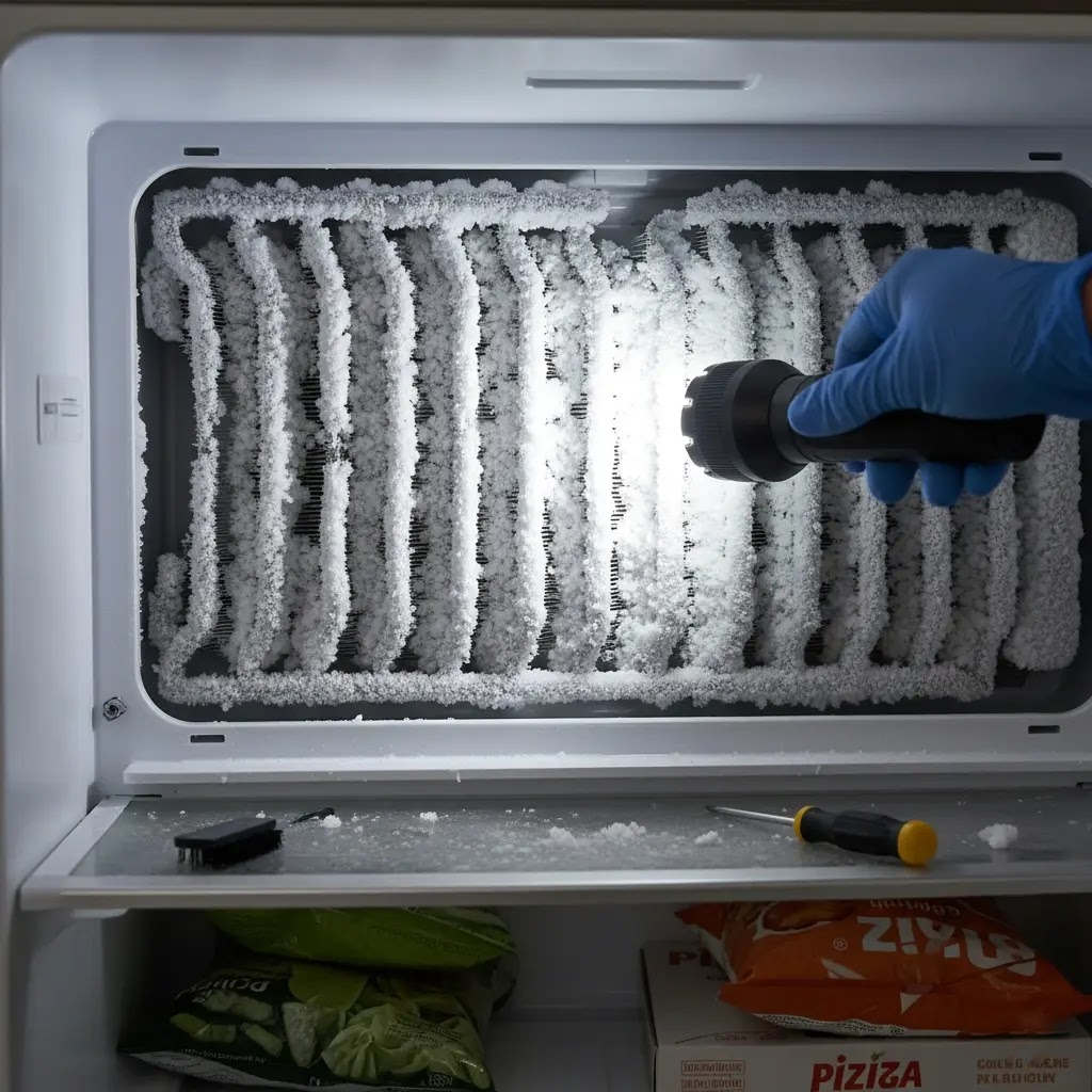 Frost buildup on Whirlpool refrigerator evaporator coils