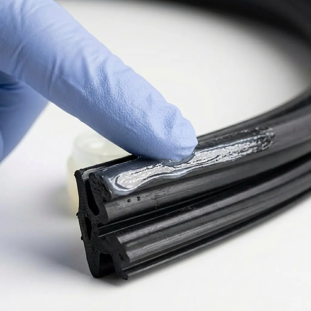 Applying petroleum jelly to LG refrigerator door seal lip to prevent sticking and extend gasket life