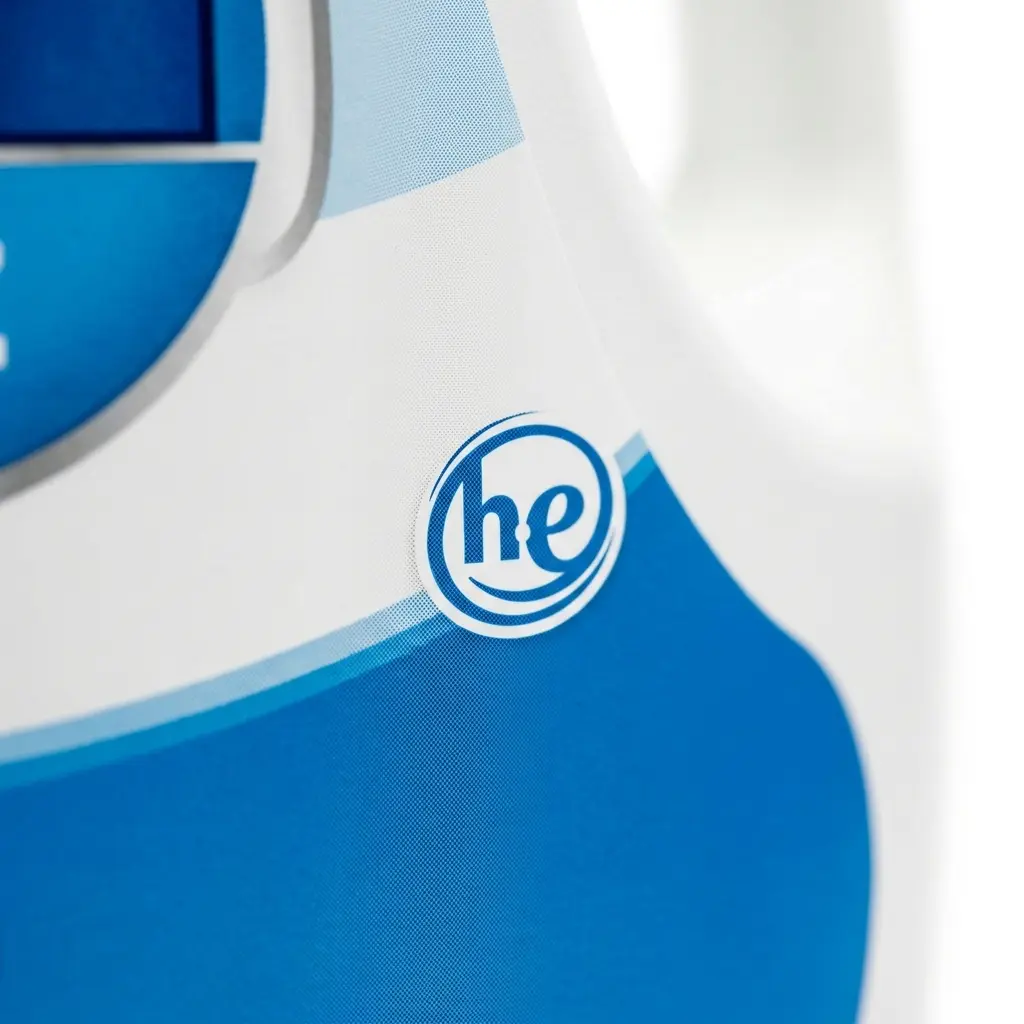 Close-up of HE symbol on certified high-efficiency laundry detergent bottle